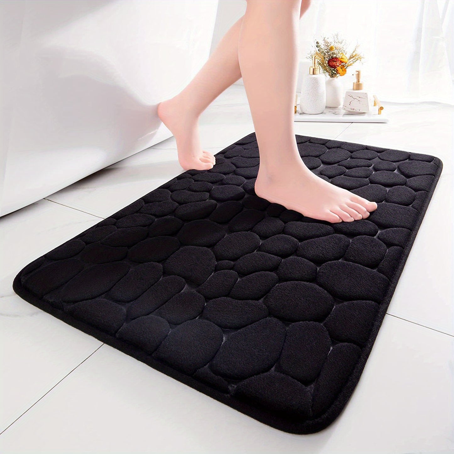 1pc Rapid Water Absorbent Soft Memory Foam Bath Rug with Cobblestone Embossment - Non-Slip, Washable, Perfect for Shower Room and Bathroom Accessories