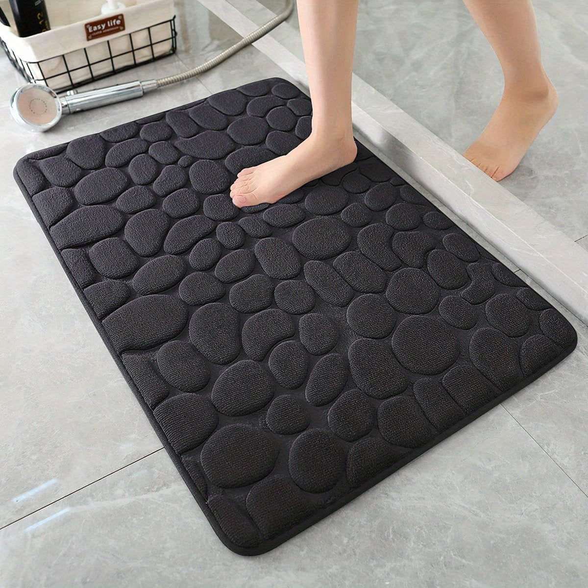 1pc Rapid Water Absorbent Soft Memory Foam Bath Rug with Cobblestone Embossment - Non-Slip, Washable, Perfect for Shower Room and Bathroom Accessories