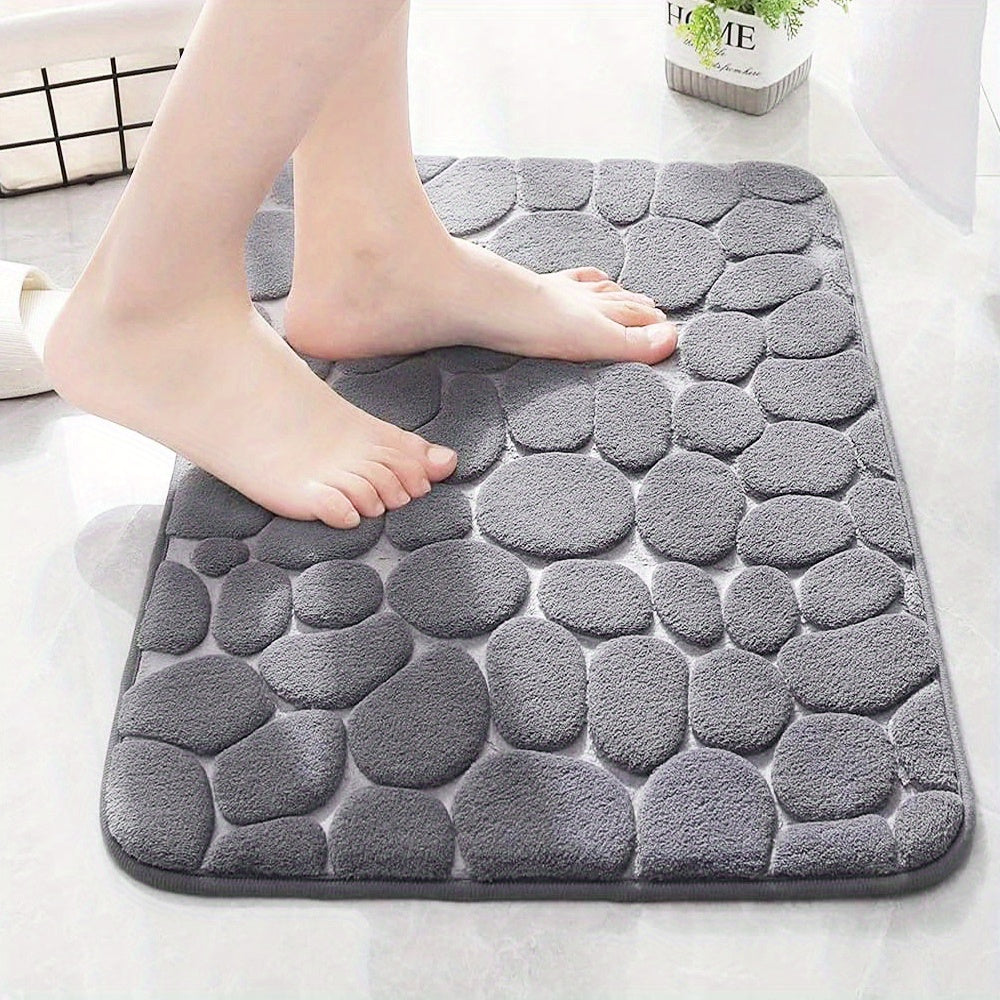 1pc Rapid Water Absorbent Soft Memory Foam Bath Rug with Cobblestone Embossment - Non-Slip, Washable, Perfect for Shower Room and Bathroom Accessories