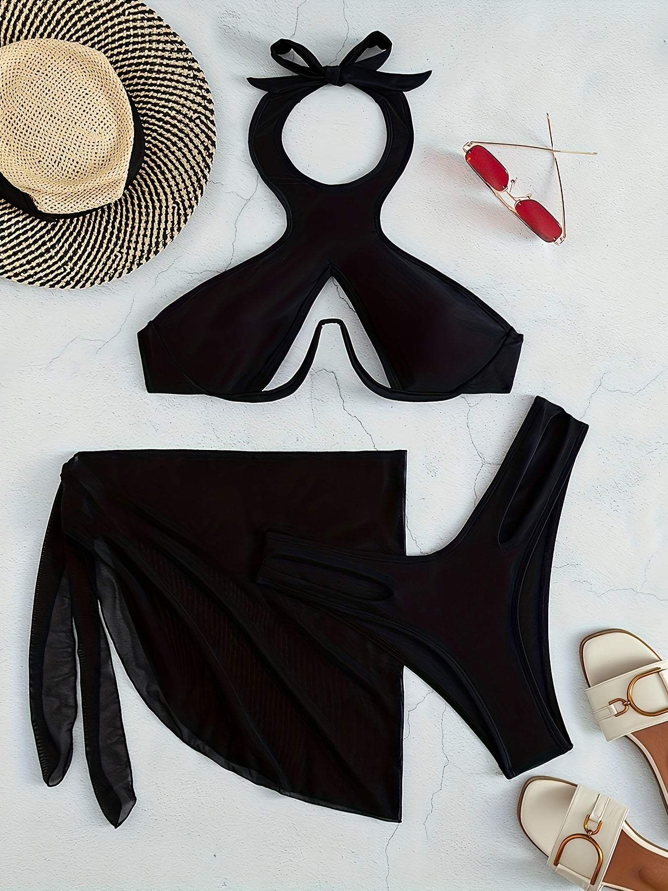 Beach swimming pool sexy steel to bikini skirt swimsuit set for women