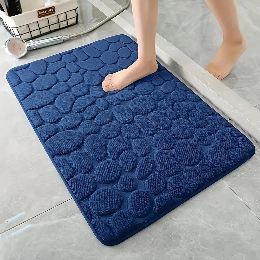 1pc Rapid Water Absorbent Soft Memory Foam Bath Rug with Cobblestone Embossment - Non-Slip, Washable, Perfect for Shower Room and Bathroom Accessories