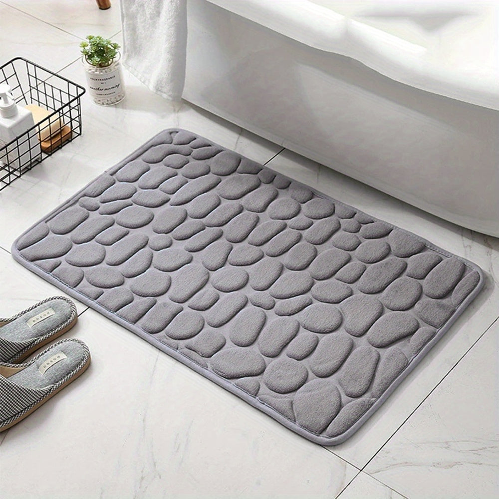 1pc Rapid Water Absorbent Soft Memory Foam Bath Rug with Cobblestone Embossment - Non-Slip, Washable, Perfect for Shower Room and Bathroom Accessories