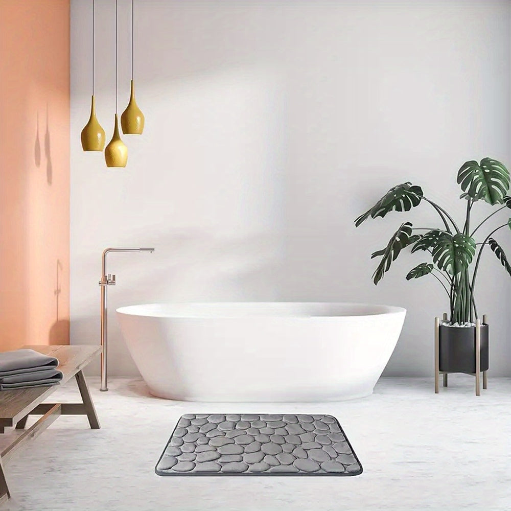 1pc Rapid Water Absorbent Soft Memory Foam Bath Rug with Cobblestone Embossment - Non-Slip, Washable, Perfect for Shower Room and Bathroom Accessories