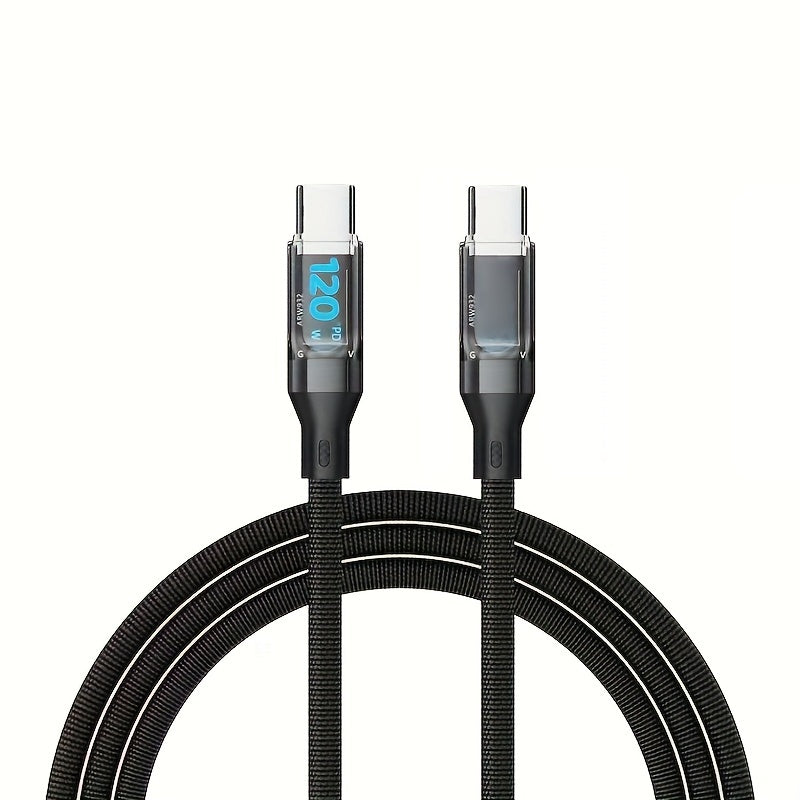 120W 6A Rapid Charging Cable - USB Type C Charge Cable with LED Display - Fast and Safe Charging Solution for Devices