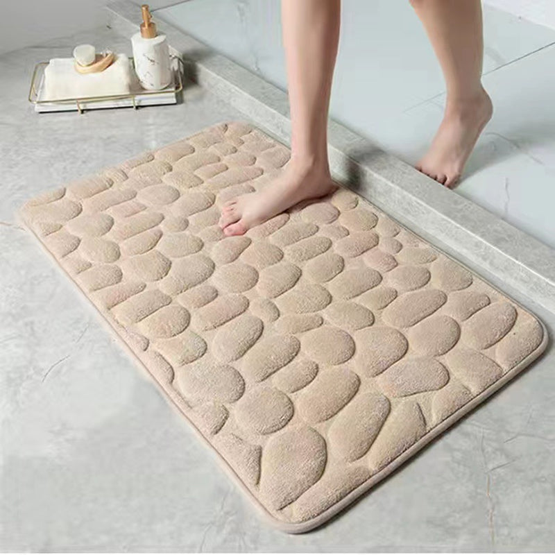 1pc Rapid Water Absorbent Soft Memory Foam Bath Rug with Cobblestone Embossment - Non-Slip, Washable, Perfect for Shower Room and Bathroom Accessories