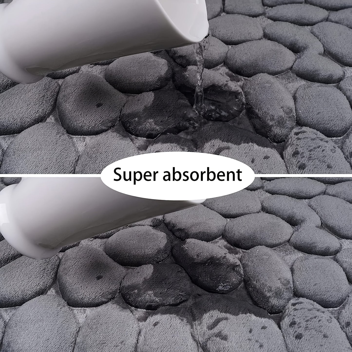 1pc Rapid Water Absorbent Soft Memory Foam Bath Rug with Cobblestone Embossment - Non-Slip, Washable, Perfect for Shower Room and Bathroom Accessories