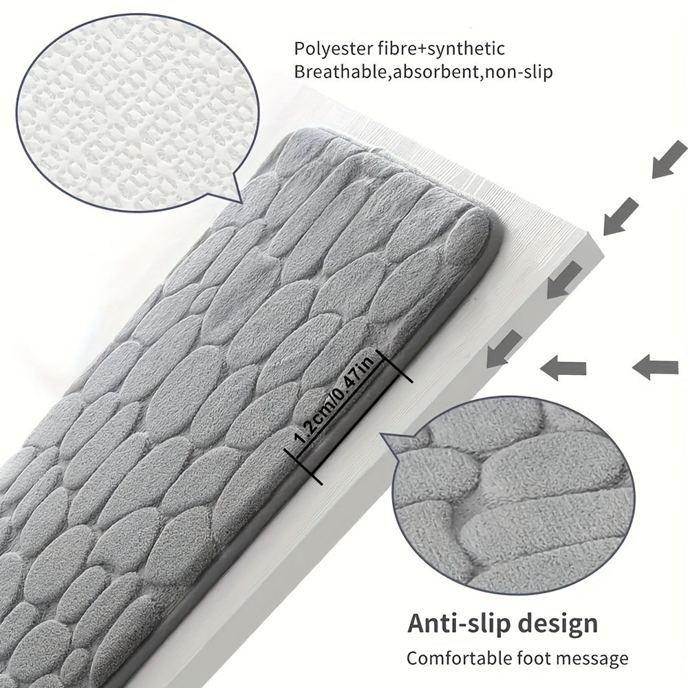 1pc Rapid Water Absorbent Soft Memory Foam Bath Rug with Cobblestone Embossment - Non-Slip, Washable, Perfect for Shower Room and Bathroom Accessories