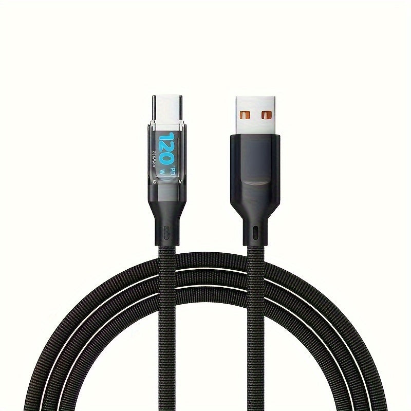 120W 6A Rapid Charging Cable - USB Type C Charge Cable with LED Display - Fast and Safe Charging Solution for Devices