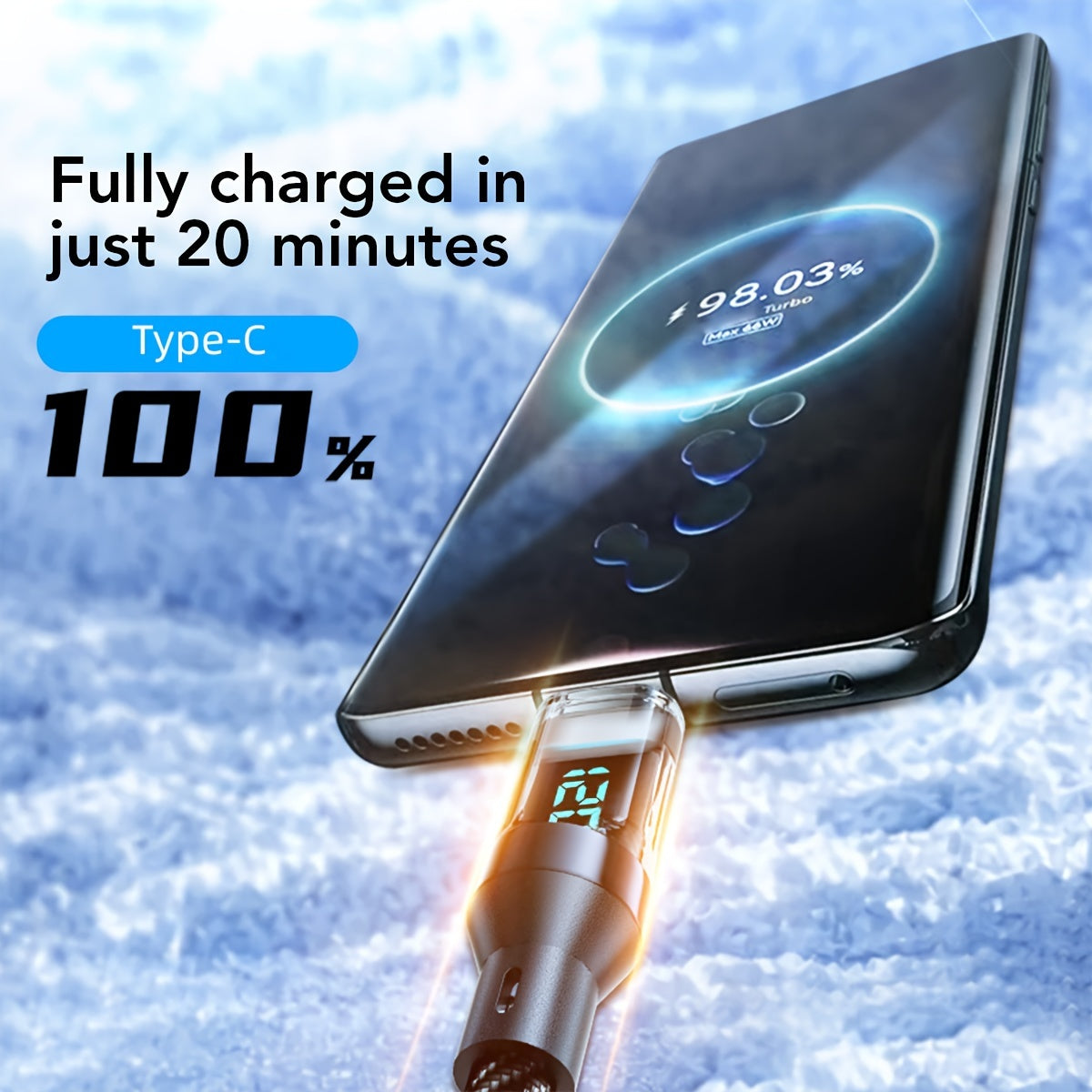 120W 6A Rapid Charging Cable - USB Type C Charge Cable with LED Display - Fast and Safe Charging Solution for Devices