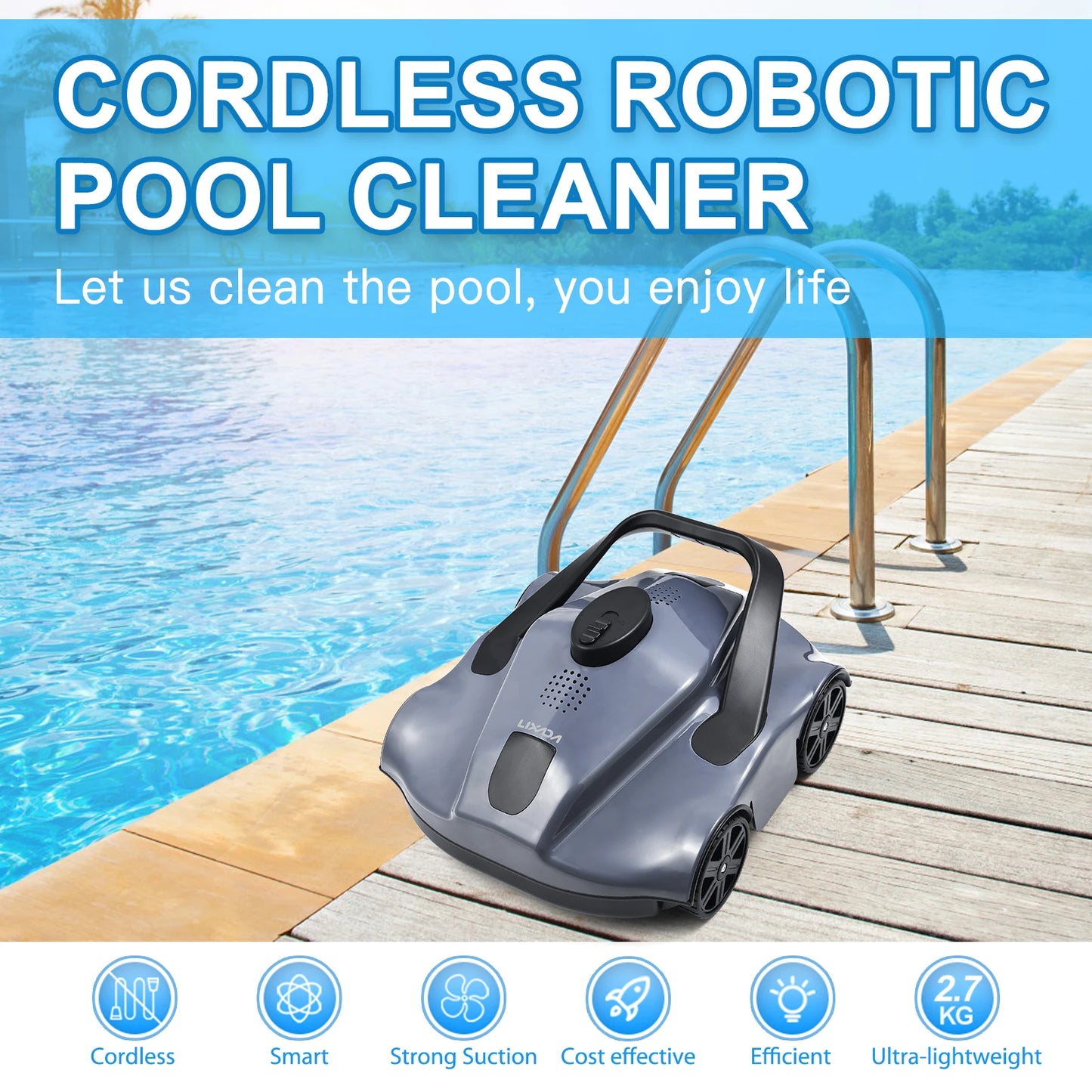 Automatic Robotic Pool Cleaner Cordless Robotic Pool Vacuum for In Ground Flat Pools UK Plug /US Plug /AU Plug /EU Plug