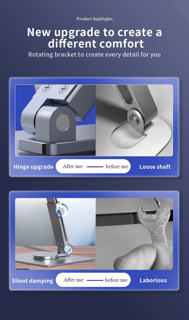 Aluminum Tablet Stand Desk Riser 360° Rotation Multi-Angle Height Adjustable Foldable Holder Dock For iPad Pro Air Xiaomi Table
