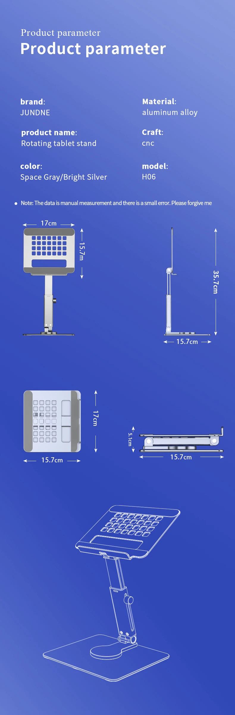 Aluminum Tablet Stand Desk Riser 360° Rotation Multi-Angle Height Adjustable Foldable Holder Dock For iPad Pro Air Xiaomi Table