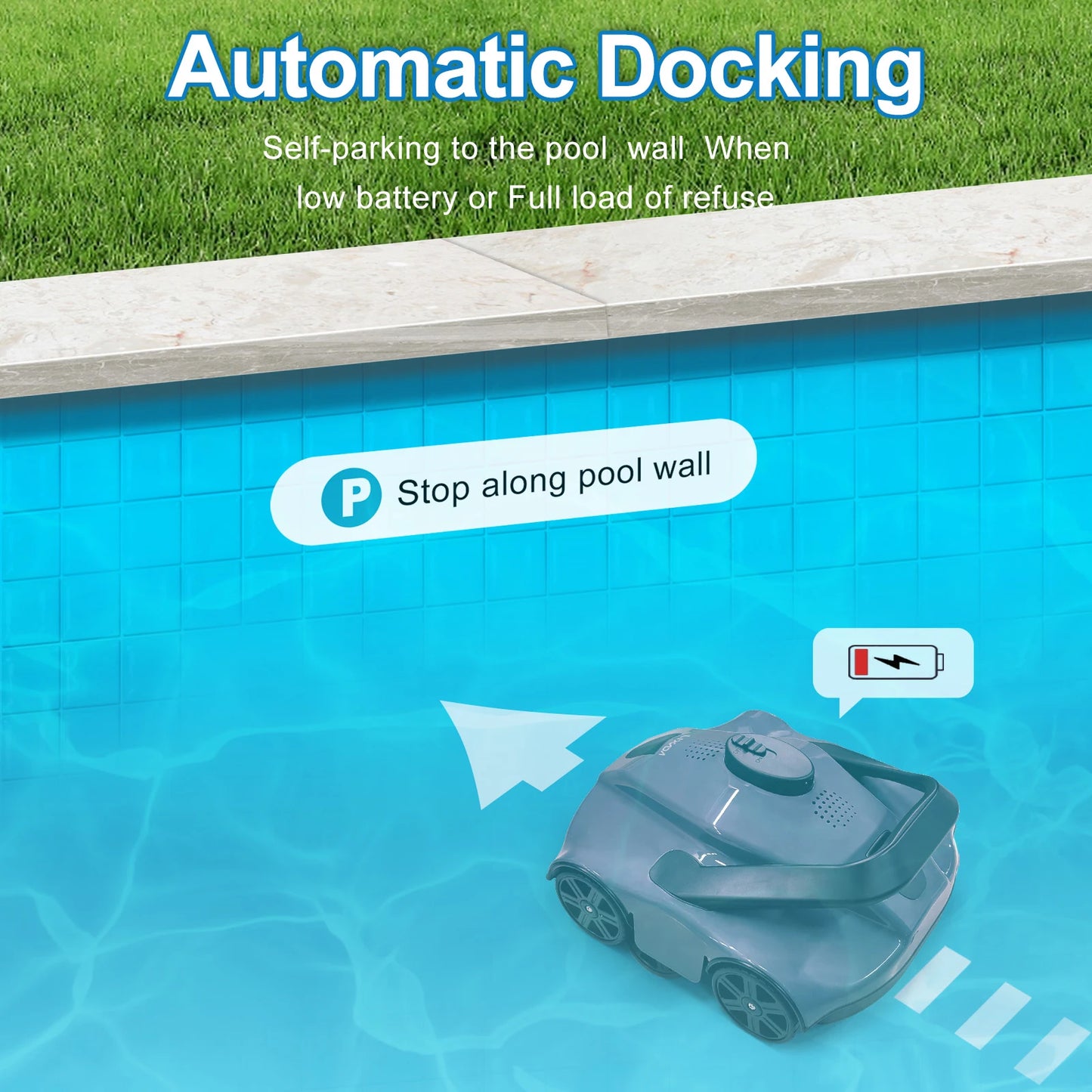 Automatic Robotic Pool Cleaner Cordless Robotic Pool Vacuum for In Ground Flat Pools UK Plug /US Plug /AU Plug /EU Plug