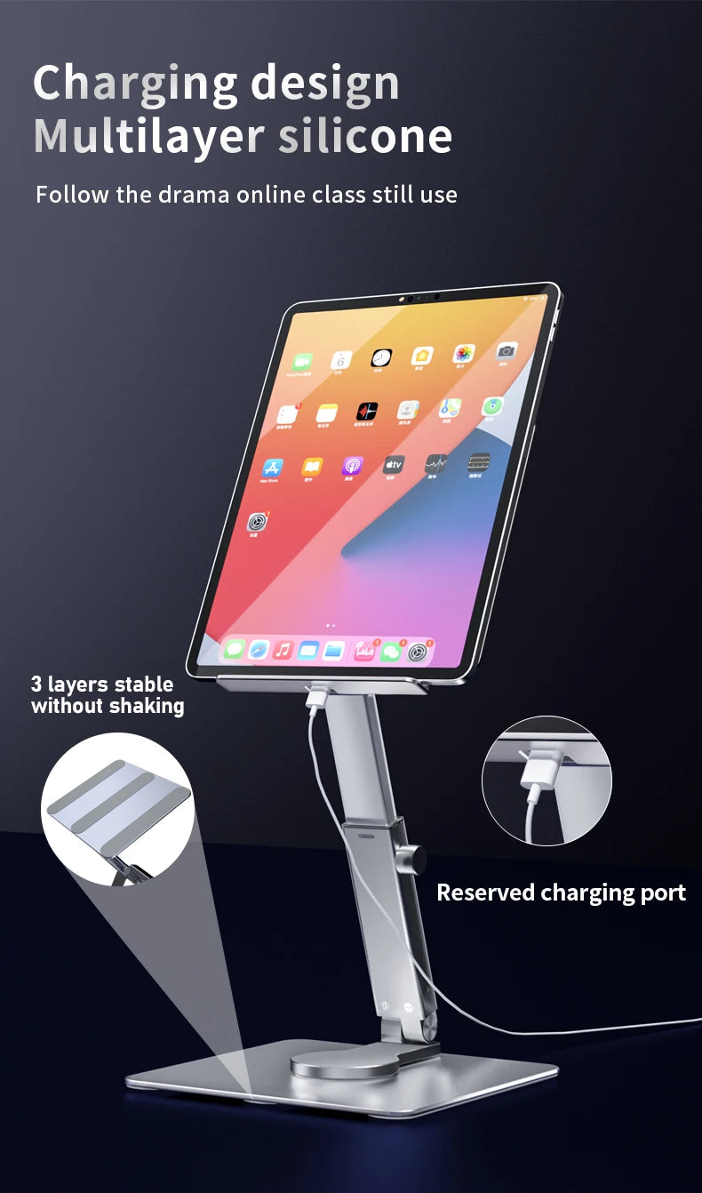 Aluminum Tablet Stand Desk Riser 360° Rotation Multi-Angle Height Adjustable Foldable Holder Dock For iPad Pro Air Xiaomi Table