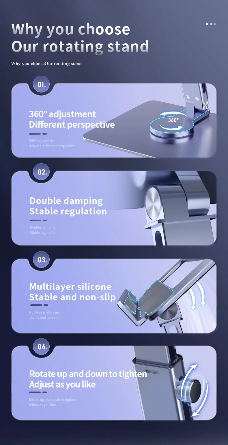 Aluminum Tablet Stand Desk Riser 360° Rotation Multi-Angle Height Adjustable Foldable Holder Dock For iPad Pro Air Xiaomi Table