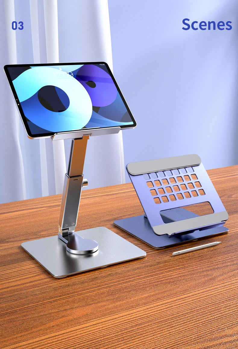 Aluminum Tablet Stand Desk Riser 360° Rotation Multi-Angle Height Adjustable Foldable Holder Dock For iPad Pro Air Xiaomi Table