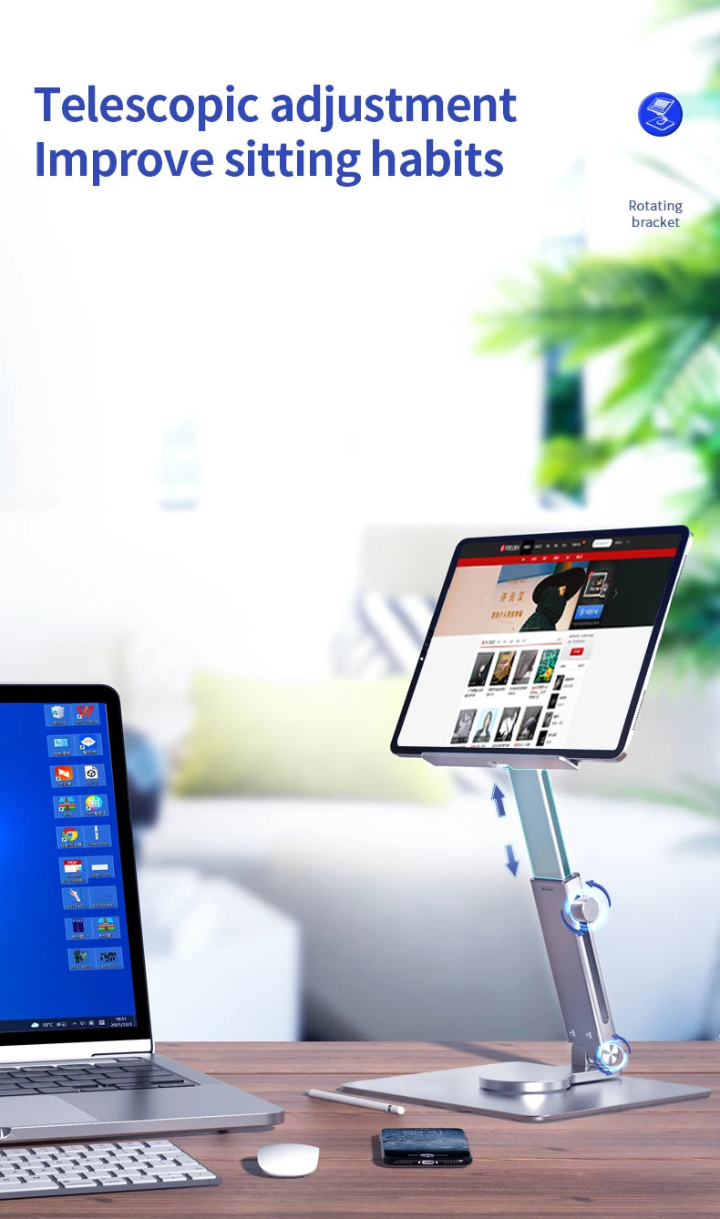 Aluminum Tablet Stand Desk Riser 360° Rotation Multi-Angle Height Adjustable Foldable Holder Dock For iPad Pro Air Xiaomi Table