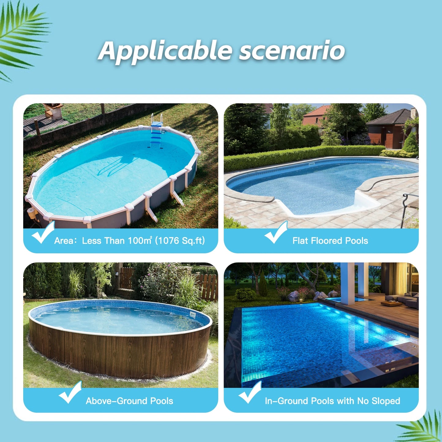 Automatic Robotic Pool Cleaner Cordless Robotic Pool Vacuum for In Ground Flat Pools UK Plug /US Plug /AU Plug /EU Plug