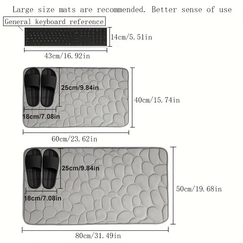 1pc Rapid Water Absorbent Soft Memory Foam Bath Rug with Cobblestone Embossment - Non-Slip, Washable, Perfect for Shower Room and Bathroom Accessories