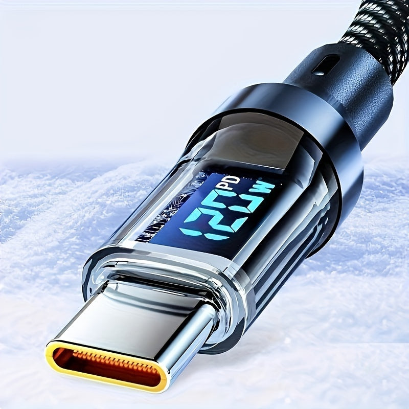 120W 6A Rapid Charging Cable - USB Type C Charge Cable with LED Display - Fast and Safe Charging Solution for Devices