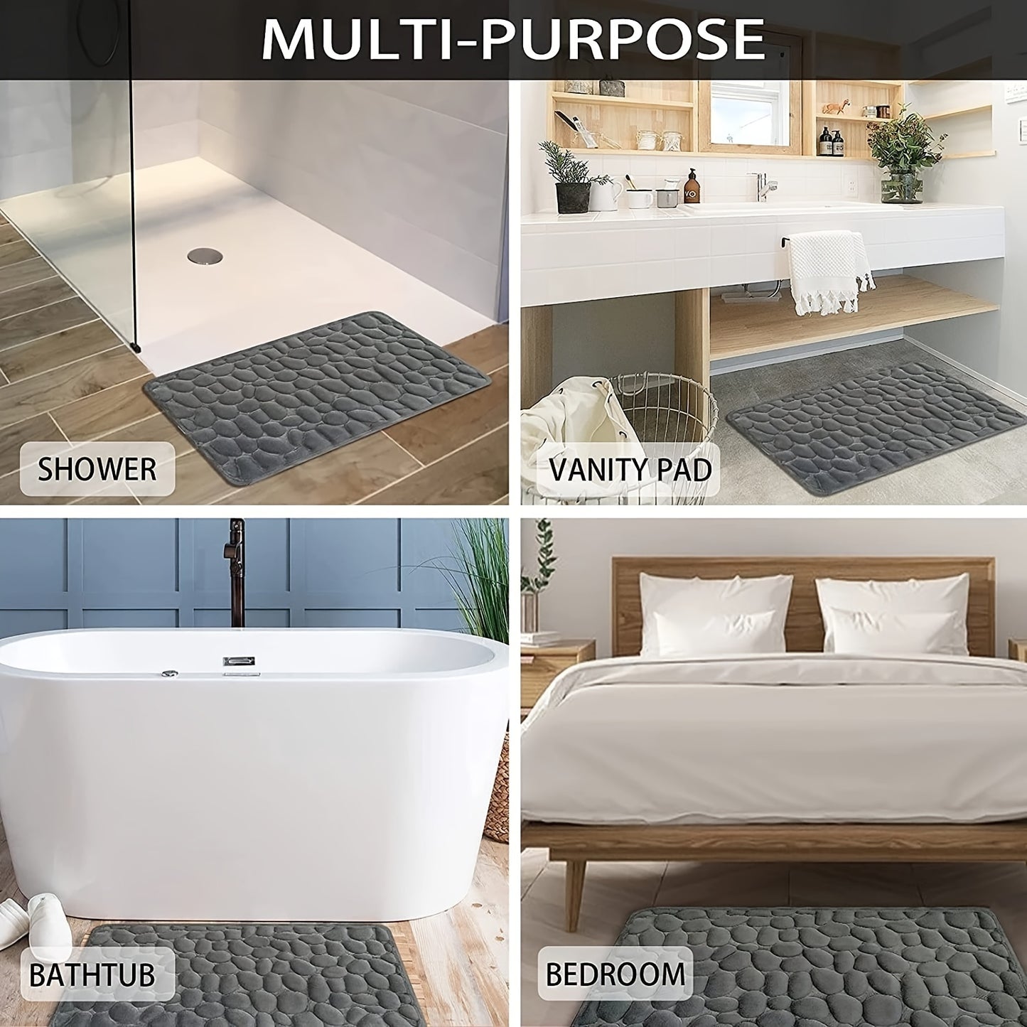 1pc Rapid Water Absorbent Soft Memory Foam Bath Rug with Cobblestone Embossment - Non-Slip, Washable, Perfect for Shower Room and Bathroom Accessories