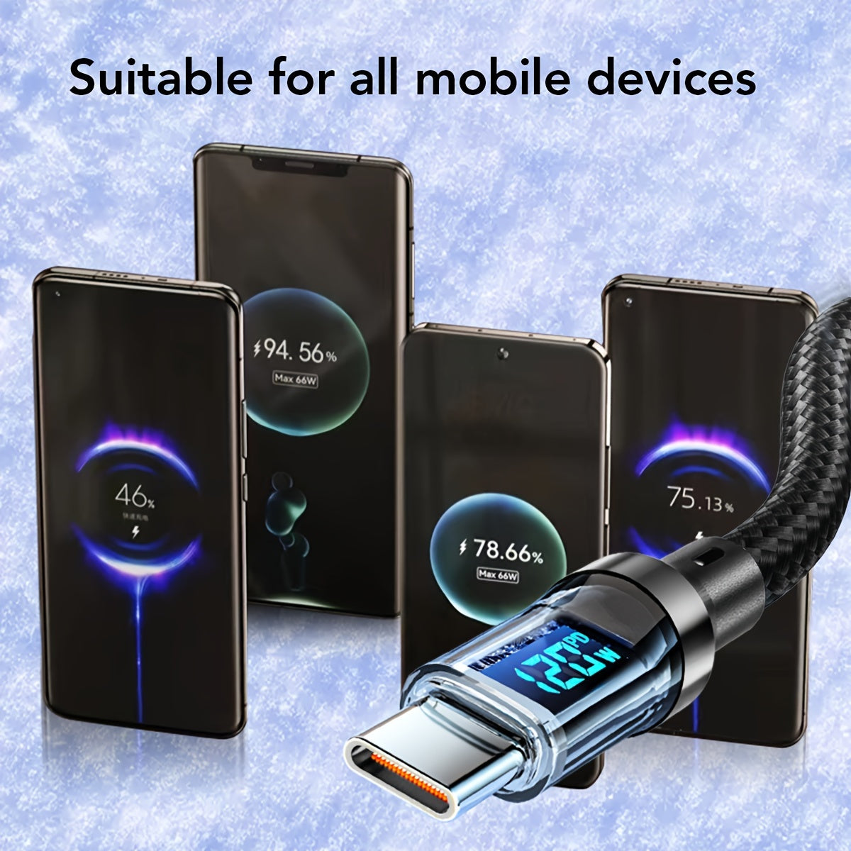 120W 6A Rapid Charging Cable - USB Type C Charge Cable with LED Display - Fast and Safe Charging Solution for Devices