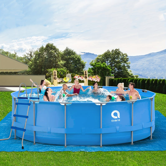 15ft x 36" Round Above Ground Swimming Pool with Metal Frame - Includes 530gal Filter Pump, Ladder, Cover & Ground Cloth for Family Fun in the Backyard
