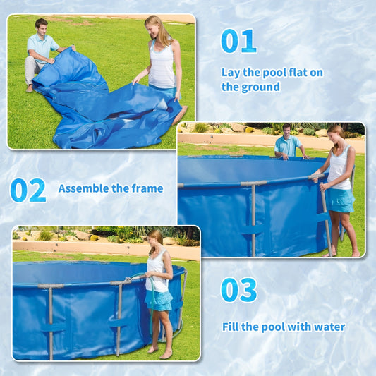 15ft x 36" Round Above Ground Swimming Pool with Metal Frame - Includes 530gal Filter Pump, Ladder, Cover & Ground Cloth for Family Fun in the Backyard