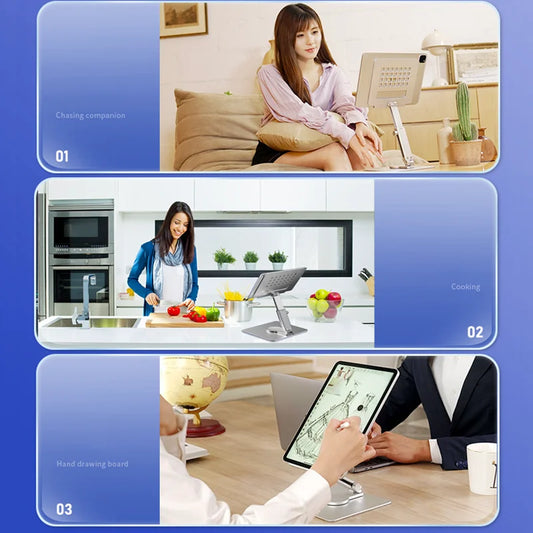 Aluminum Tablet Stand Desk Riser 360° Rotation Multi-Angle Height Adjustable Foldable Holder Dock For iPad Pro Air Xiaomi Table