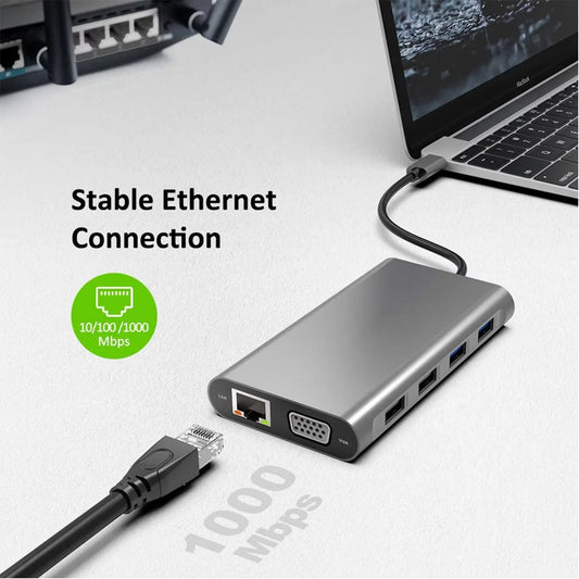 11-in-1 4K USB C 3.0 HUB Type C to HDMI-compatible USB 3.0 Adapter Type C HUB Dock PD 87W USB C Splitter for MacBook Pro Air