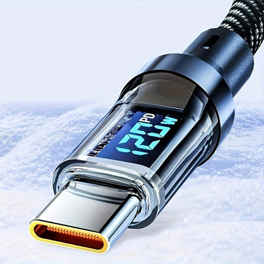 120W 6A Rapid Charging Cable - USB Type C Charge Cable with LED Display - Fast and Safe Charging Solution for Devices